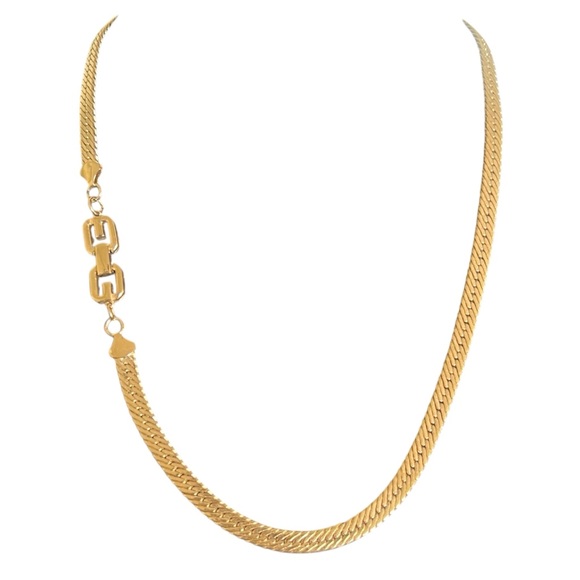 Givenchy Vintage 25” Gold Plated Thick Herringbone Necklace GG Logo Clasp - Picture 1 of 11